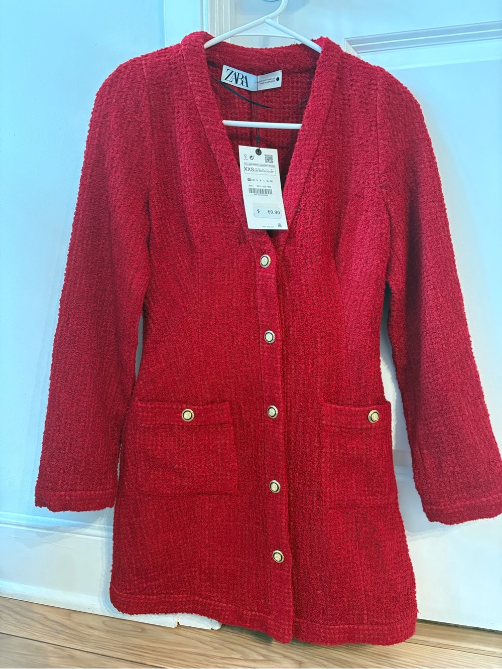 Zara Burgundy Red Textured Tweed Dress